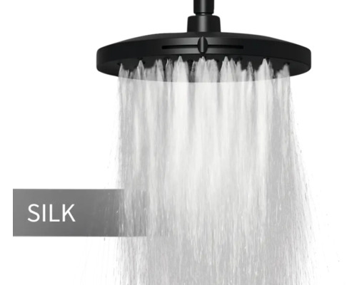 Schwarzer Duschkopf mit Wasserstrahl