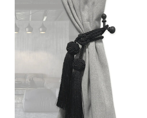 Gardine mit Quasten und Halterung zur Dekoration
