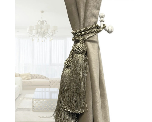 Dekorative Vorhanghalterung mit Quasten und Kordel