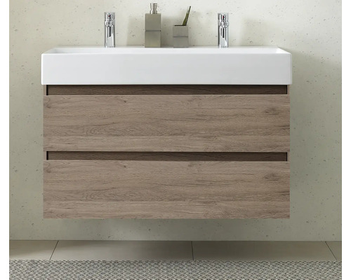 Waschtischunterschrank mit zwei Schubladen und Aufsatzwaschbecken