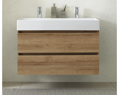 Hängender Waschtischunterschrank mit zwei Schubladen und rechteckigem Waschbecken