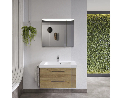 Modernes Badezimmer mit Waschtischunterschrank, Waschbecken und Spiegelschrank