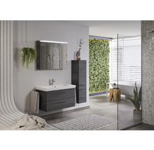 Modernes Badezimmer mit Waschtisch, Spiegelschrank, Hochschrank und vertikalem Garten