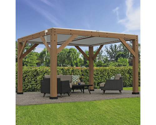 Pergola, Pavillon WESTMANN Karl 396 x 335 x 251 cm natur Holzpavillon mit Lamellendach und Sitzgruppe im Garten