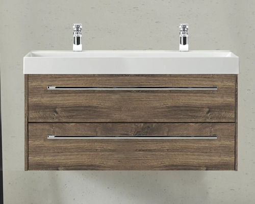 Waschtisch mit zwei Schubladen und zwei Armaturen