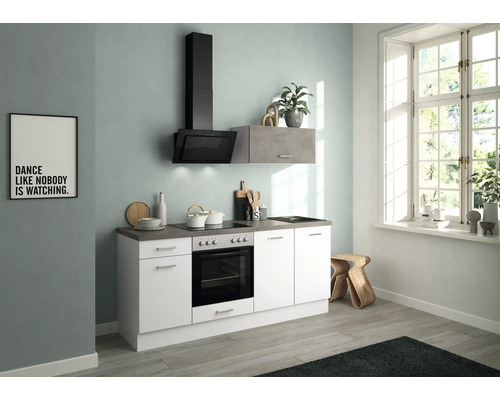 PICCANTE Küchenzeile mit Geräten PESCE 195 cm Frontfarbe weiß matt Korpusfarbe weiß montiert Variante rechts