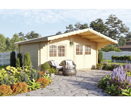 Gartenhaus Palmako Sally 15,5 m² inkl. Fußboden und Vordach 450 x 360 cm natur