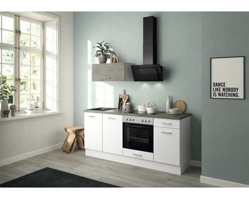 PICCANTE Küchenzeile mit Geräten PESCE 195 cm Frontfarbe weiß matt Korpusfarbe weiß montiert Variante links