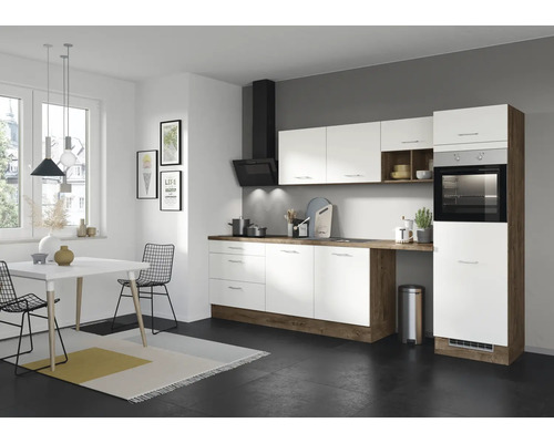 IMPULS Küchenzeile mit Geräten PESCE 320 cm Frontfarbe space grey matt Korpusfarbe oregon-eiche montiert Variante rechts