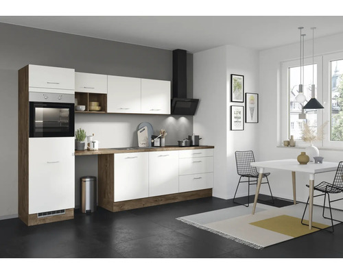 IMPULS Küchenzeile mit Geräten PESCE 320 cm Frontfarbe space grey matt Korpusfarbe oregon-eiche montiert Variante links