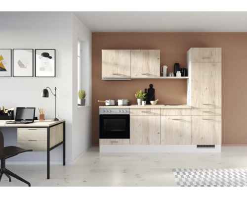 IMPULS Küchenzeile mit Geräten PESCE 240 cm Frontfarbe seeahorn matt Korpusfarbe space grey montiert Variante rechts
