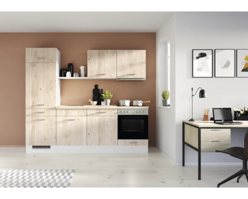 IMPULS Küchenzeile mit Geräten PESCE 240 cm Frontfarbe seeahorn matt Korpusfarbe space grey montiert Variante links