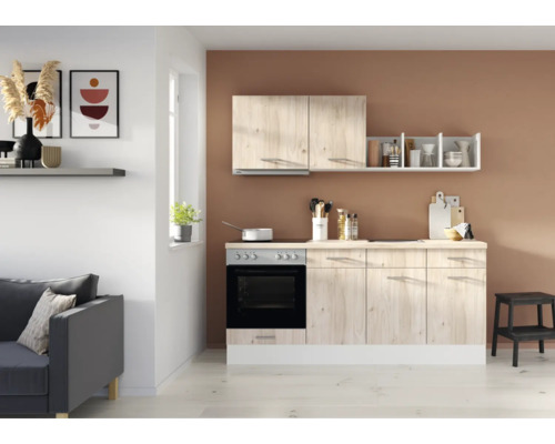 PICCANTE Küchenzeile mit Geräten PESCE 195 cm Frontfarbe seeahorn matt Korpusfarbe space grey montiert Variante links