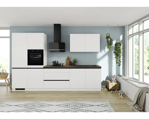 IMPULS Küchenzeile mit Geräten ZANOTTI 340 cm Frontfarbe weiß matt Korpusfarbe weiß montiert Variante links