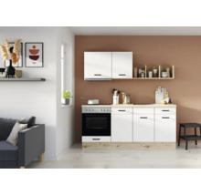 PICCANTE Küchenzeile PESCE 195 cm Frontfarbe weiß matt Korpusfarbe eiche hell montiert Variante links-thumb-0