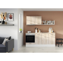 PICCANTE Küchenzeile PESCE 195 cm Frontfarbe seeahorn matt Korpusfarbe space grey montiert Variante links-thumb-0