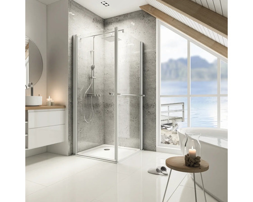 Duschtür mit Seitenwand und Drehtür SCHULTE Garant ExpressPlus 80 x 80 cm Profil aluminium Klarglas schmutzabweisende Glasbeschichtung Türanschlag links