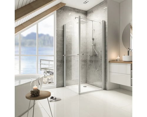 Drehtür inkl. Seitenwand SCHULTE ExpressPlus Garant 80 x 80 cm Anschlag rechts Klarglas Profilfarbe aluminium Drehtür inkl. Seitenwand SCHULTE ExpressPlus Garant 80 x 80 cm Anschlag rechts Klarglas Profilfarbe aluminium