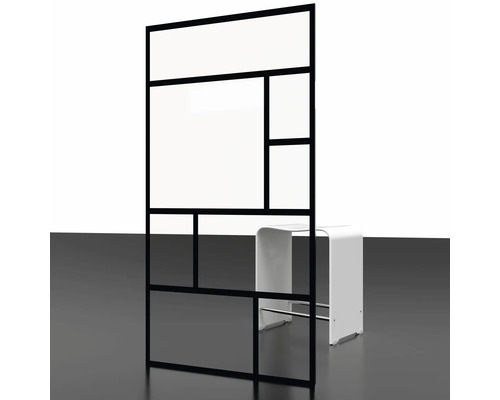 Raumteiler mit geometrischem Design und Hocker