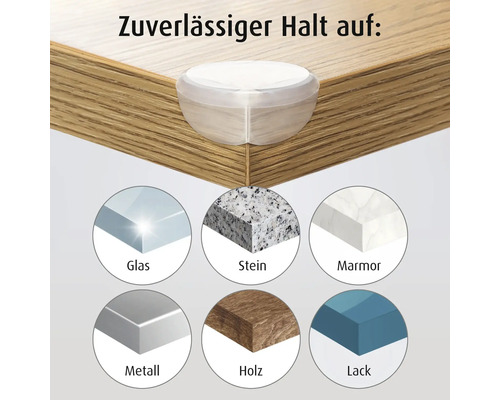 Eckenschutz zur Befestigung auf Oberflächen aus Glas, Stein, Marmor, Metall, Holz und Lack.