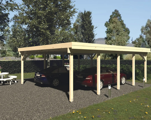 Doppelcarport Palmako Karl 40,6 m² 600 x 762 tauchgrundiert Doppelcarport aus Holz mit zwei Autos