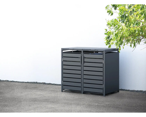 Mülltonnenbox für zwei Mülltonnen mit Lamellenoptik