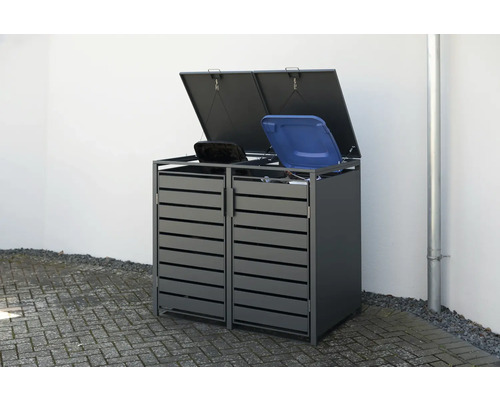 Mülltonnenbox WESTMANN Kubus 2 132 x 80 x 116 cm anthrazit Mülltonnenbox für zwei Mülltonnen mit geöffneten Deckeln