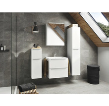 Badezimmer mit Waschtisch, Spiegelschrank und Hochschränken in einem modernem Design.
