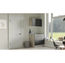 Flex Well Miniküche mit Geräten Capri 100 cm Frontfarbe schwarz Matt Korpusfarbe wildeiche-thumb-1 Flex Well Miniküche mit Geräten Capri 100 cm Frontfarbe schwarz Matt Korpusfarbe wildeiche-thumb-1