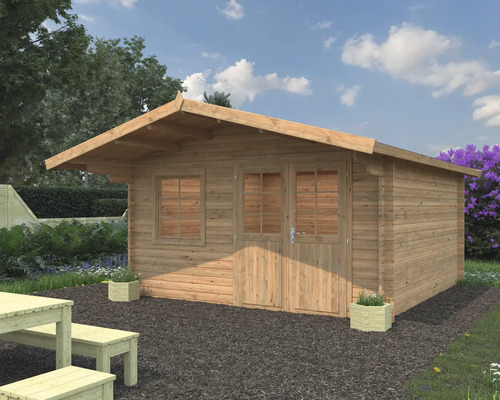 Gartenhaus Palmako Britta 14,6 m² 454 x 540 cm Tauchgrundiert braun Holzgartenhaus mit Doppeltür und Fenster