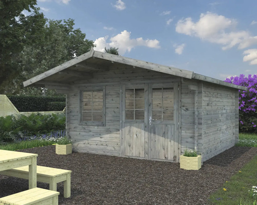 Gartenhaus Palmako Britta 14,6 m² 454 x 540 cm Tauchgrundiert grau Graues Holzgartenhaus mit Fenster und Doppeltür