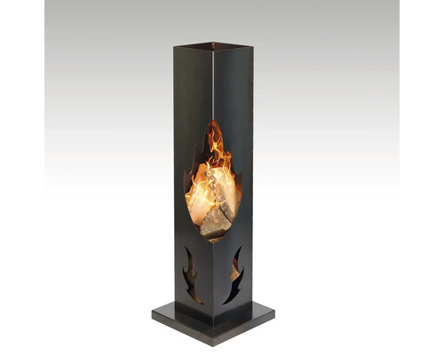 Dekorativer Feuerkorb aus Stahl mit Holz und Flammen