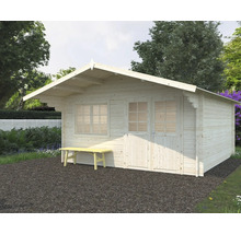 Gartenhaus aus Holz mit Fenster und Tür im Garten