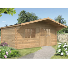 Holzgartenhaus mit Fenster und Doppeltür im Garten
