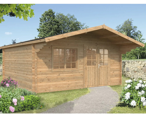 Gartenhaus Palmako Britta 19,7 m² 516 x 580 cm tauchgrundiert braun Holzgartenhaus mit Fenster und Doppeltür im Garten