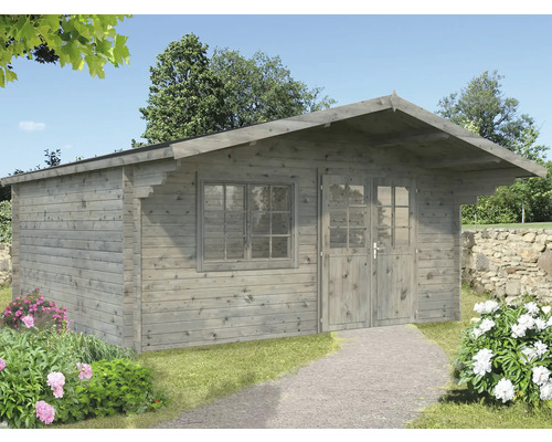 Gartenhaus Palmako Britta 19,7 m² 516 x 580 cm tauchgrundiert grau Gartenhaus aus Holz mit Fenster und Doppeltür