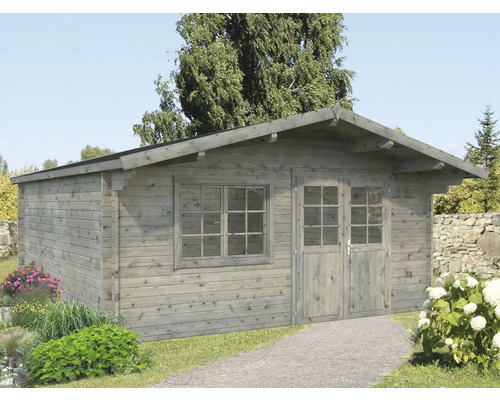 Gartenhaus Palmako Britta 22,3 m² 516 x 590 cm Tauchimprägniert grau Gartenhaus aus Holz mit Fenster und Doppeltür