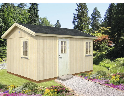 Gartenhaus Palmako Hedwig 13,6 m² 502 x 367 cm natur Holzgartenhaus mit Tür und Fenstern im Garten