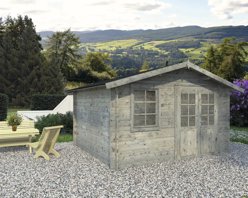 Gartenhaus Palmako Klara 10,4 m² 424 x 350 cm Tauchgrundiert grau Garten mit Gartenhaus aus Holz, Fenster und Doppeltür