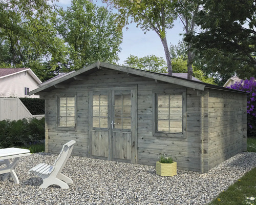 Gartenhaus Palmako Klara 17,0 m² 518 x 420 cm Tauchgrundiert grau Holzgartenhaus mit Fenstern und Doppeltür im Garten
