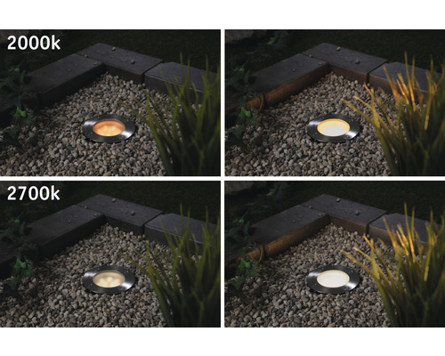 Vergleich von Bodeneinbaustrahlern mit 2000 und 2700 Kelvin