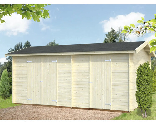 Gerätehaus Palmako Jari 14,5 m² inkl. Fußboden 550 x 346 cm natur Holzgartenhaus mit drei Türen für Gartengeräte und Werkzeuge