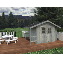 Gartenhaus aus Holz mit Terrasse und Sitzgruppe