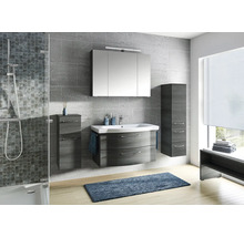 Modernes Badezimmer mit Waschbeckenunterschrank, Spiegelschrank, Hochschrank und Dusche