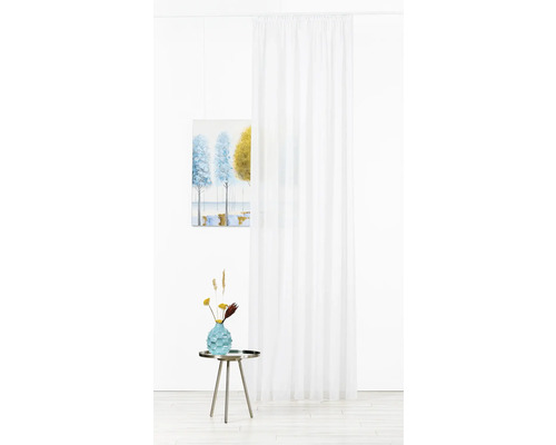 Weiße Gardine mit Kunstbild und Blumenvase