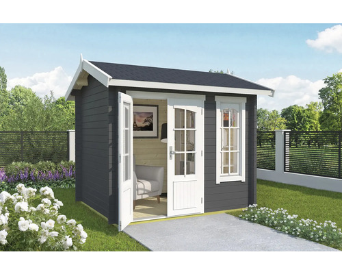 Gartenhaus Outdoor Life Alex Mini inkl. Fußboden 290 x 254,1 cm carbongrau Gartenhaus mit Doppeltür und Fenster im Garten
