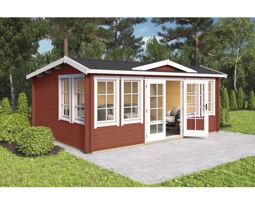 Gartenhaus Outdoor Life Balmoral 44 inkl. Fußboden 570 x 421,3 cm schwedenrot Holzgartenhaus mit Fenstern und Doppeltür