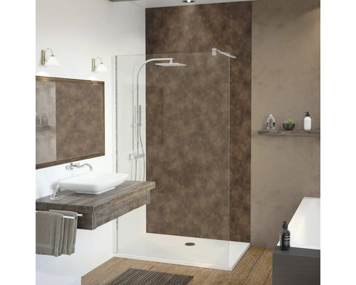 Duschrückwand BREUER Metall Rost 210 x 100 cm 9482545000202 Helles Badezimmer mit Dusche, Waschtisch und Spiegel