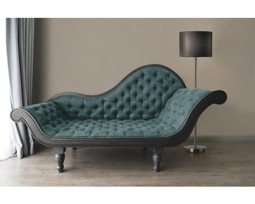 Chaiselongue mit Knopfheftung und Stehlampe