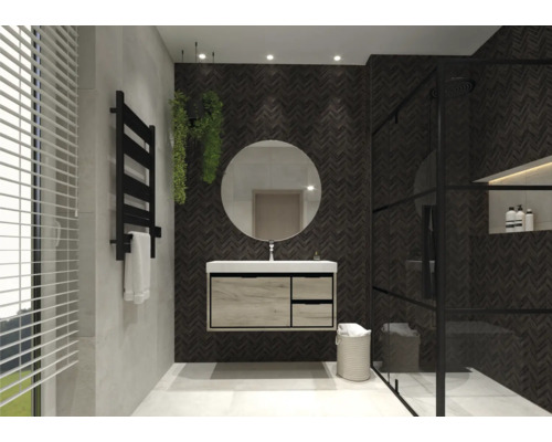 Modernes Badezimmer mit Waschtisch, Spiegel und Dusche